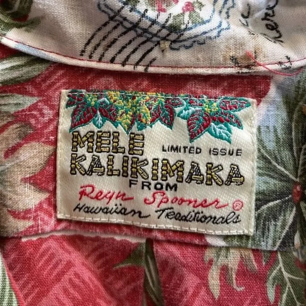 Reyn Spooner Mele Kalikimaka 2014 Hawaiian Xmas Santa Hula Woody Surf Shirt L